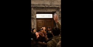 Students in front of the office of the Secretary of State at Lobby Day